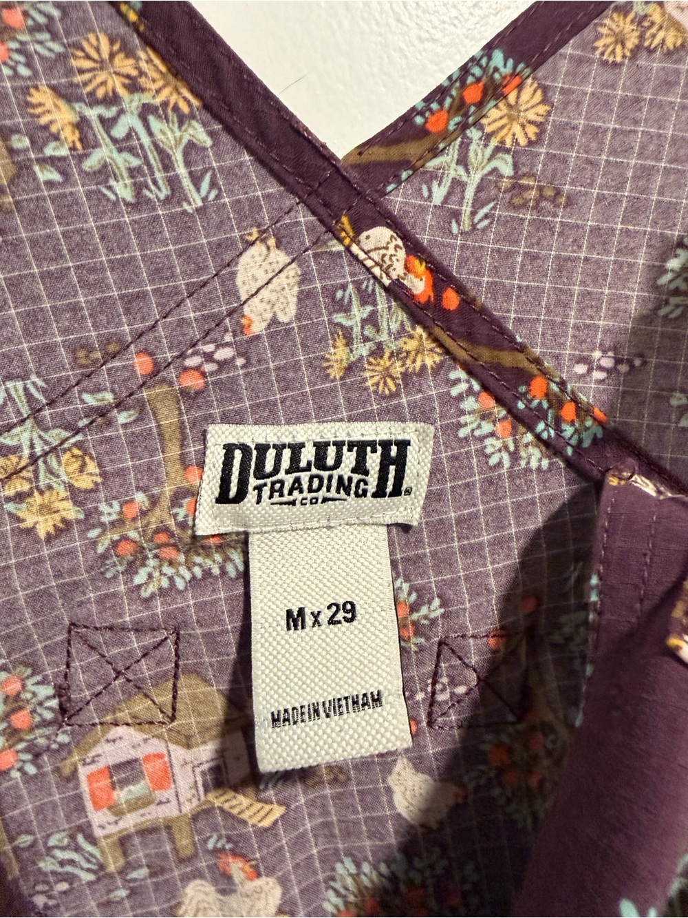 Duluth Trading Co Purple Chicken Print Overalls - Picture 5 of 8